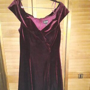 Escape SZ 12 Elegant Burgundy Wine Velvet Off the Shoulder Dress Formal Party